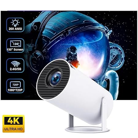 Steepify HY300 Smart Projector with Android 11 | Native 1080P HD | 4K Supported | WiFi 6 & Bluetooth 5.0 | Auto Keystone | 180° Rotatable | 130" Screen | Portable Home Theater Projector