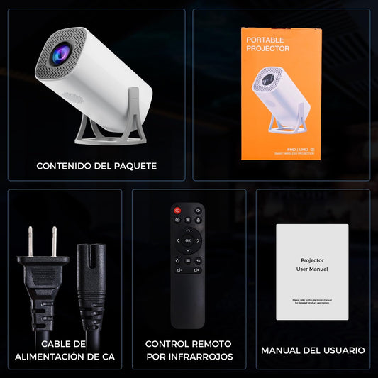 Steepify Square Smart Projector 4K & Ultra HD Supported | Android 11 | Native 1080P | WiFi 6 & Bluetooth 5.2 | Auto Keystone | 180° Rotatable | Portable Home Theater Projector | White