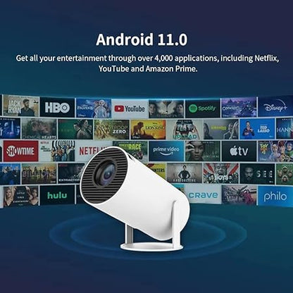 Steepify HY300 Smart Projector with Android 11 | Native 1080P HD | 4K Supported | WiFi 6 & Bluetooth 5.0 | Auto Keystone | 180° Rotatable | 130" Screen | Portable Home Theater Projector