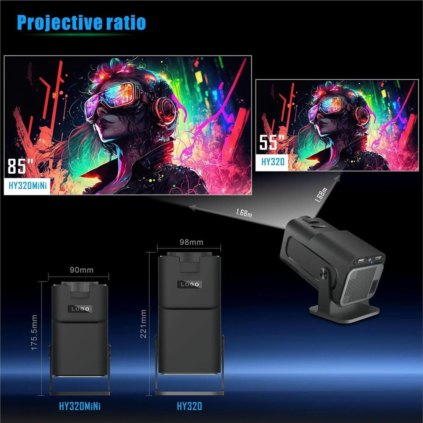 Steepify HY320 Smart Projector | Native 1080P HD & 4K Supported | Android 11 | Wi-Fi 6 & Bluetooth 5.2 | Auto Keystone | 180° Rotatable | Portable Home Theater & Outdoor Projector | Black