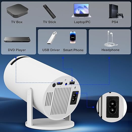 Steepify HY300 Android 11 Smart Projector | Native 1080P HD | 4K Video Support | WiFi 6 | Bluetooth 5.0 | Auto Keystone | Portable Mini Projector for Home Theater, Gaming & Movies