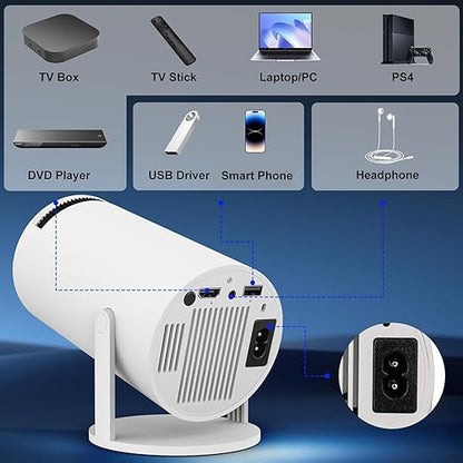 Steepify HY300 Android 11 Smart Projector | Native 1080P HD | 4K Video Support | WiFi 6 | Bluetooth 5.0 | Auto Keystone | Portable Mini Projector for Home Theater, Gaming & Movies