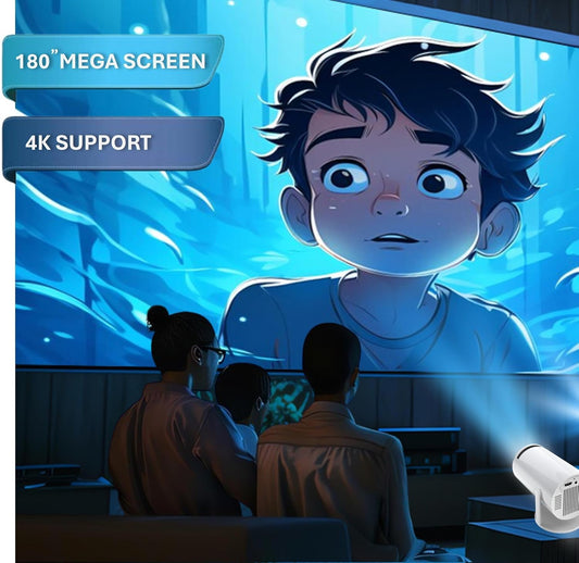 Steepify HY300 Smart Projector with Android 11 | Native 1080P HD | 4K Supported | WiFi 6 & Bluetooth 5.0 | Auto Keystone | 180° Rotatable | 130" Screen | Portable Home Theater Projector