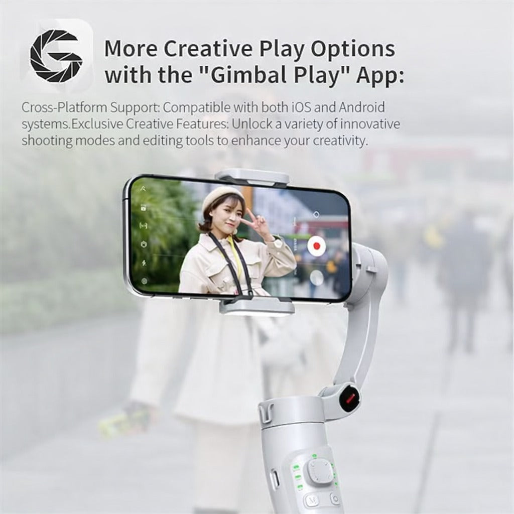 Steepify 3-Axis Smartphone Gimbal Stabilizer | AI Face Tracking | Bluetooth Remote | Foldable Handheld Gimbal | 360° Rotation | Anti-Shake Video Stabilizer for Android & iPhone | White