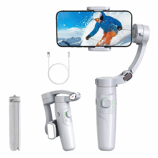 Steepify 3-Axis Smartphone Gimbal Stabilizer | AI Face Tracking | Bluetooth Remote | Foldable Handheld Gimbal | 360° Rotation | Anti-Shake Video Stabilizer for Android & iPhone | White