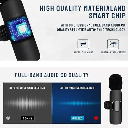 Steepify Wireless Microphone for iPhone, Android, Camera & Laptop | Dual Mic with 3-in-1 Receiver (Type-C + Lightning + 3.5mm) | Plug & Play | Noise Cancellation | 20m Wireless Range
