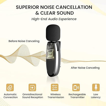 Steepify Wireless Microphone for iPhone, Android, Camera & Laptop | Dual Mic with 3-in-1 Receiver (Type-C + Lightning + 3.5mm) | Plug & Play | Noise Cancellation | 20m Wireless Range