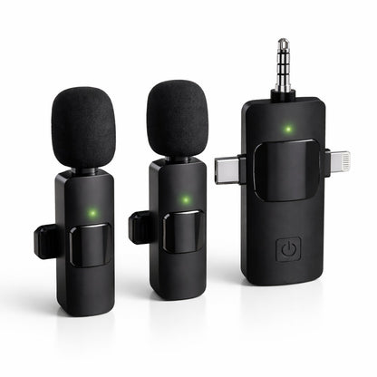 Steepify Wireless Microphone for iPhone, Android, Camera & Laptop | Dual Mic with 3-in-1 Receiver (Type-C + Lightning + 3.5mm) | Plug & Play | Noise Cancellation | 20m Wireless Range