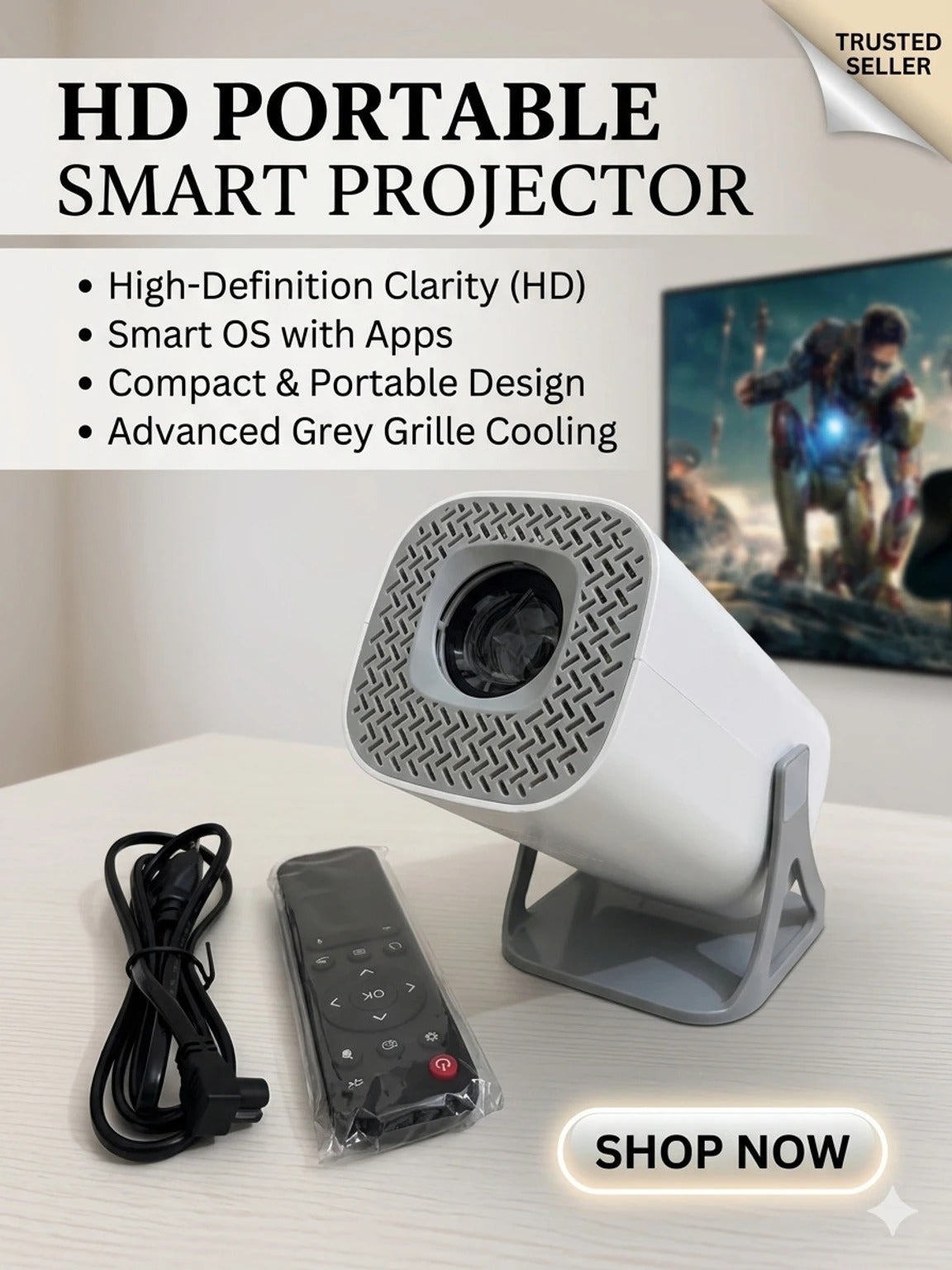 Steepify Smart SQUARE Projector 4K | Native 1080P HD | Android 11, WiFi 6 & Bluetooth 5.2 | Auto Keystone | 180° Rotatable | Portable Home Theater Projector